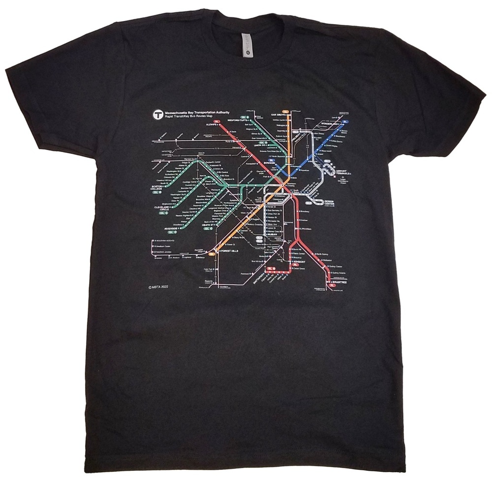 Black T-shirt with MBTA Rapid Transit Map - Adult Size Large